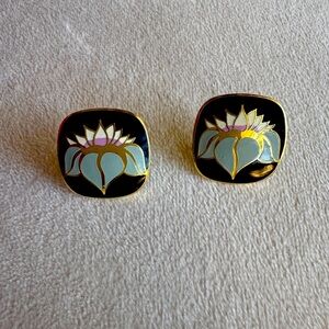 Laurel Burch Black and Gold Artistic Earrings